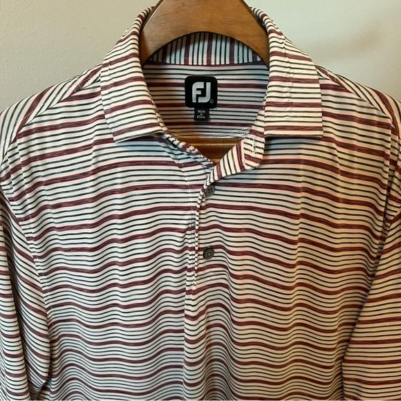 FootJoy Men's Striped Polo Shirt - Red, White, and Gray - Picture 2 of 8
